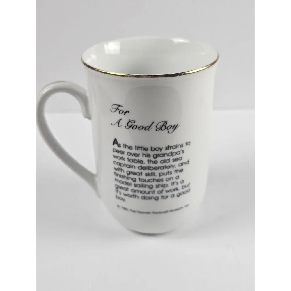 1982 The Good Boy Model Ship Builder Norman Rockwell Museum Coffee Gold Trim Mug